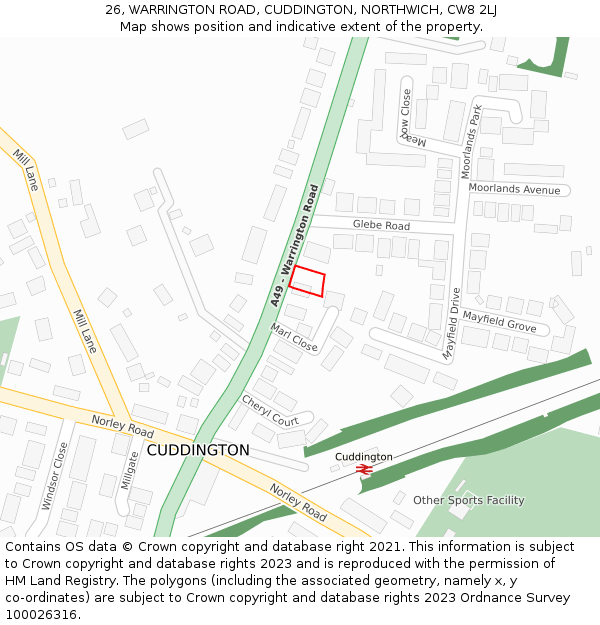 26, WARRINGTON ROAD, CUDDINGTON, NORTHWICH, CW8 2LJ: Location map and indicative extent of plot