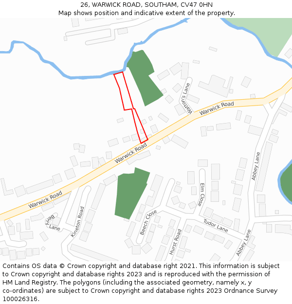 26, WARWICK ROAD, SOUTHAM, CV47 0HN: Location map and indicative extent of plot