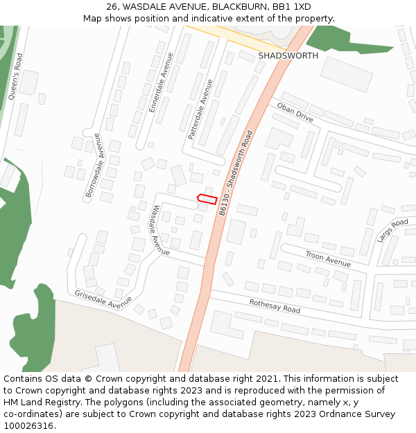 26, WASDALE AVENUE, BLACKBURN, BB1 1XD: Location map and indicative extent of plot