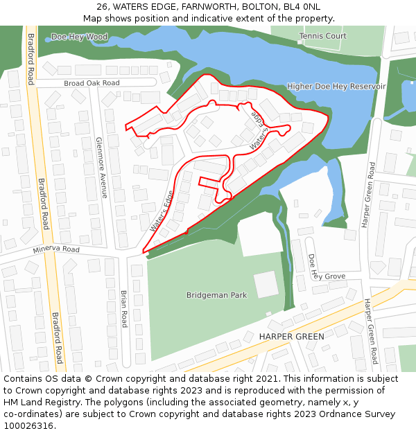 26, WATERS EDGE, FARNWORTH, BOLTON, BL4 0NL: Location map and indicative extent of plot