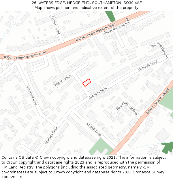 26, WATERS EDGE, HEDGE END, SOUTHAMPTON, SO30 4AE: Location map and indicative extent of plot