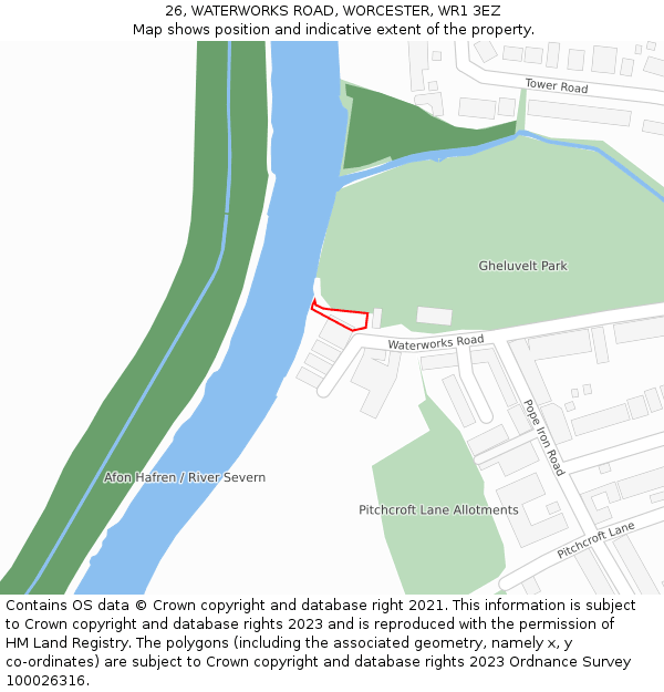 26, WATERWORKS ROAD, WORCESTER, WR1 3EZ: Location map and indicative extent of plot