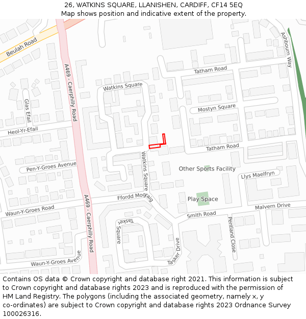 26, WATKINS SQUARE, LLANISHEN, CARDIFF, CF14 5EQ: Location map and indicative extent of plot