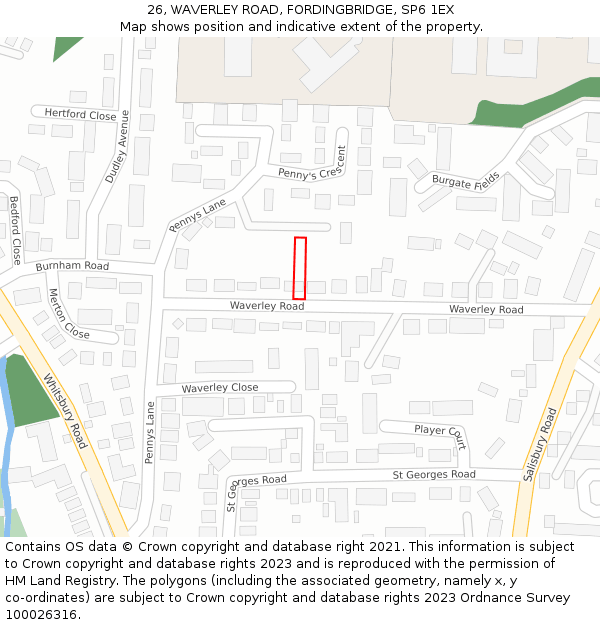 26, WAVERLEY ROAD, FORDINGBRIDGE, SP6 1EX: Location map and indicative extent of plot