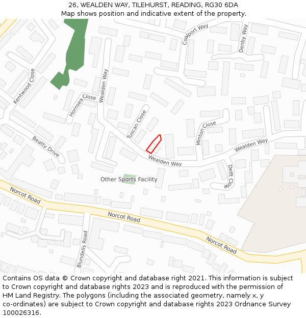 26, WEALDEN WAY, TILEHURST, READING, RG30 6DA: Location map and indicative extent of plot
