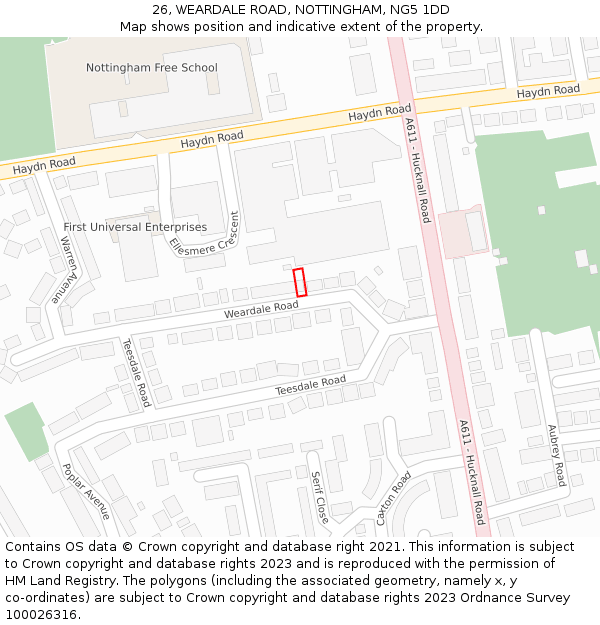 26, WEARDALE ROAD, NOTTINGHAM, NG5 1DD: Location map and indicative extent of plot