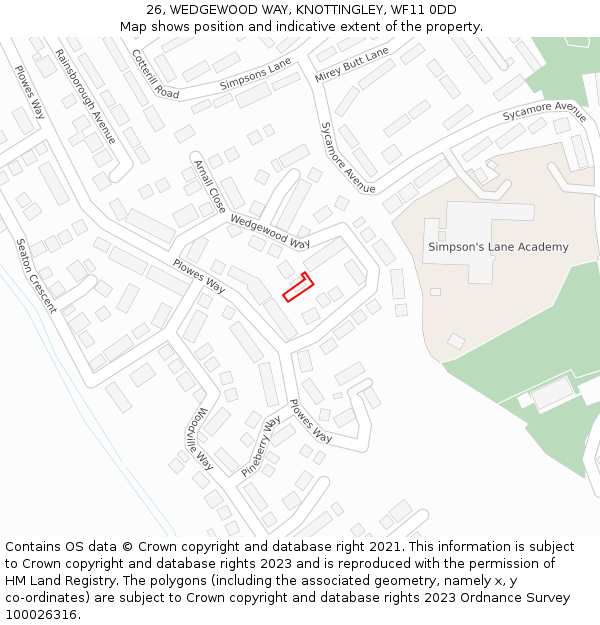 26, WEDGEWOOD WAY, KNOTTINGLEY, WF11 0DD: Location map and indicative extent of plot