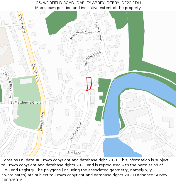 26, WEIRFIELD ROAD, DARLEY ABBEY, DERBY, DE22 1DH: Location map and indicative extent of plot