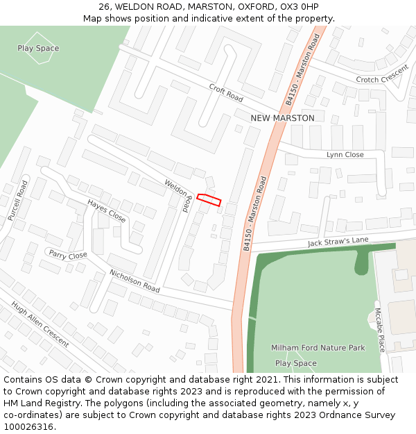 26, WELDON ROAD, MARSTON, OXFORD, OX3 0HP: Location map and indicative extent of plot