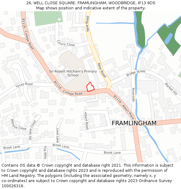 26, WELL CLOSE SQUARE, FRAMLINGHAM, WOODBRIDGE, IP13 9DS: Location map and indicative extent of plot