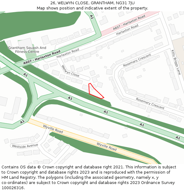 26, WELWYN CLOSE, GRANTHAM, NG31 7JU: Location map and indicative extent of plot