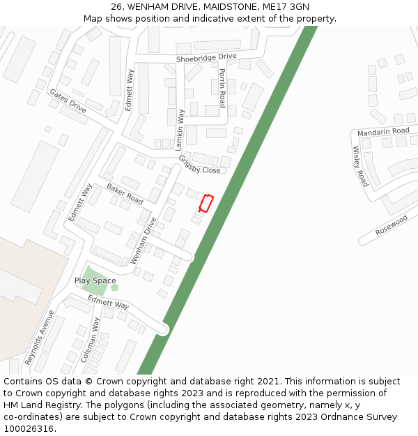 26, WENHAM DRIVE, MAIDSTONE, ME17 3GN: Location map and indicative extent of plot