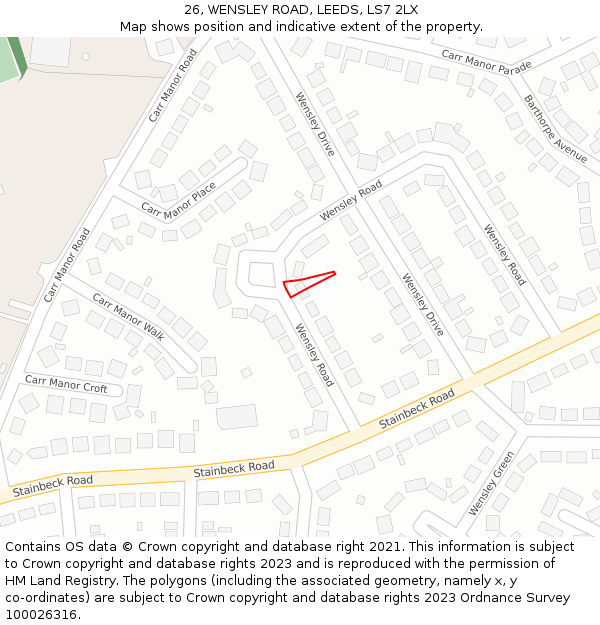 26, WENSLEY ROAD, LEEDS, LS7 2LX: Location map and indicative extent of plot