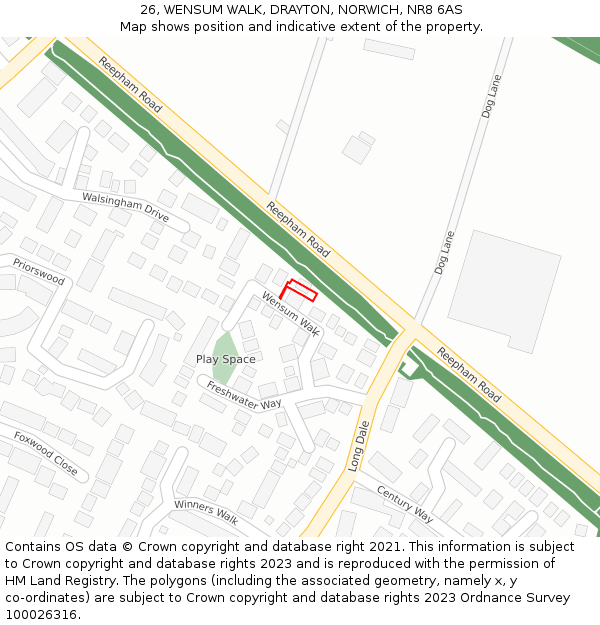 26, WENSUM WALK, DRAYTON, NORWICH, NR8 6AS: Location map and indicative extent of plot