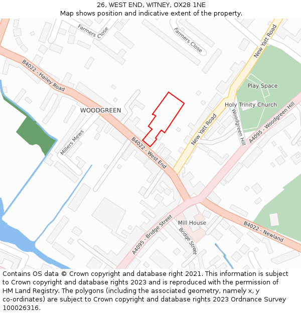 26, WEST END, WITNEY, OX28 1NE: Location map and indicative extent of plot