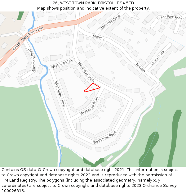 26, WEST TOWN PARK, BRISTOL, BS4 5EB: Location map and indicative extent of plot