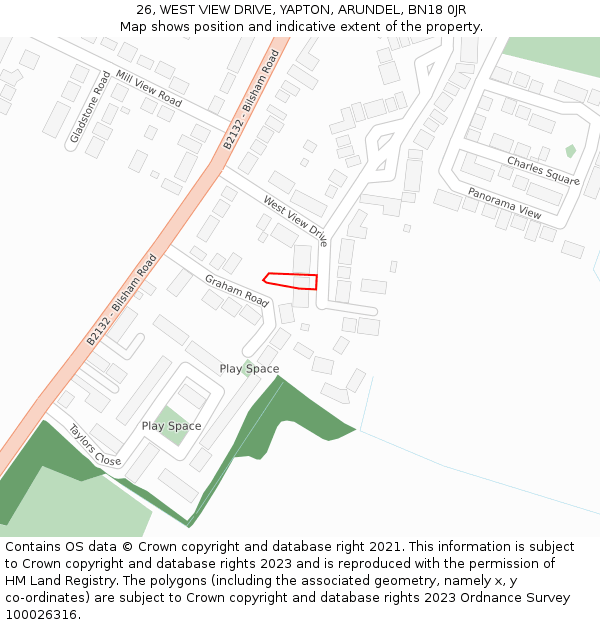 26, WEST VIEW DRIVE, YAPTON, ARUNDEL, BN18 0JR: Location map and indicative extent of plot