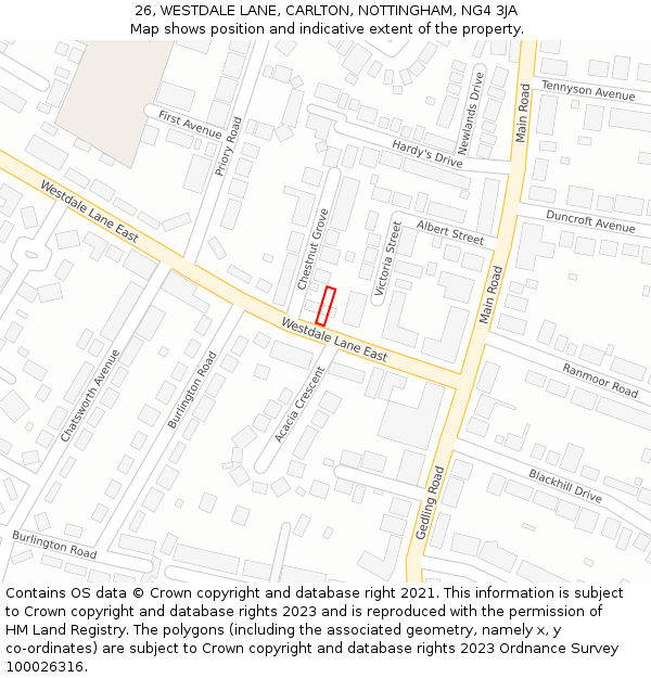 26, WESTDALE LANE, CARLTON, NOTTINGHAM, NG4 3JA: Location map and indicative extent of plot