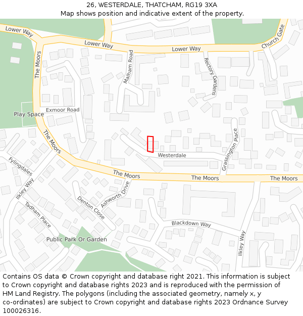 26, WESTERDALE, THATCHAM, RG19 3XA: Location map and indicative extent of plot