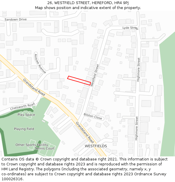 26, WESTFIELD STREET, HEREFORD, HR4 9PJ: Location map and indicative extent of plot