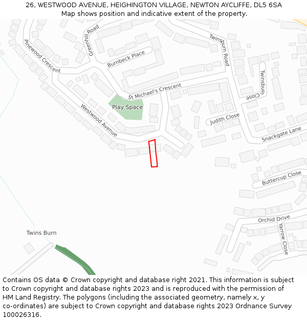 26, WESTWOOD AVENUE, HEIGHINGTON VILLAGE, NEWTON AYCLIFFE, DL5 6SA: Location map and indicative extent of plot