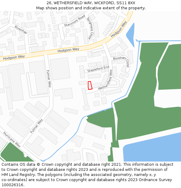 26, WETHERSFIELD WAY, WICKFORD, SS11 8XX: Location map and indicative extent of plot