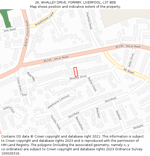 26, WHALLEY DRIVE, FORMBY, LIVERPOOL, L37 8EB: Location map and indicative extent of plot