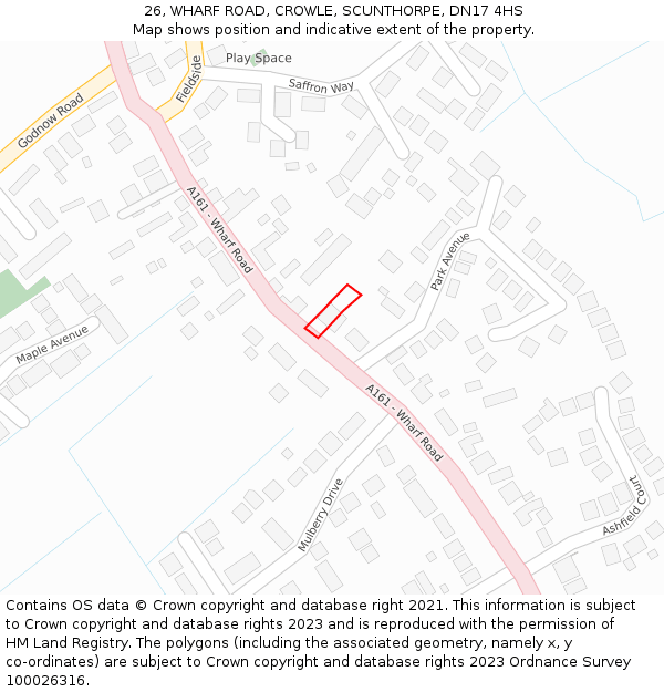 26, WHARF ROAD, CROWLE, SCUNTHORPE, DN17 4HS: Location map and indicative extent of plot