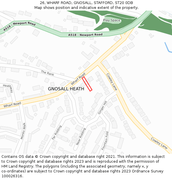 26, WHARF ROAD, GNOSALL, STAFFORD, ST20 0DB: Location map and indicative extent of plot