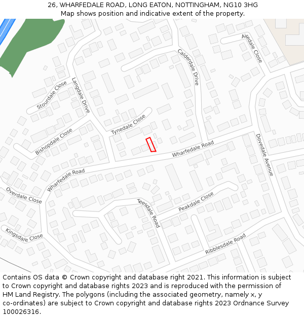 26, WHARFEDALE ROAD, LONG EATON, NOTTINGHAM, NG10 3HG: Location map and indicative extent of plot