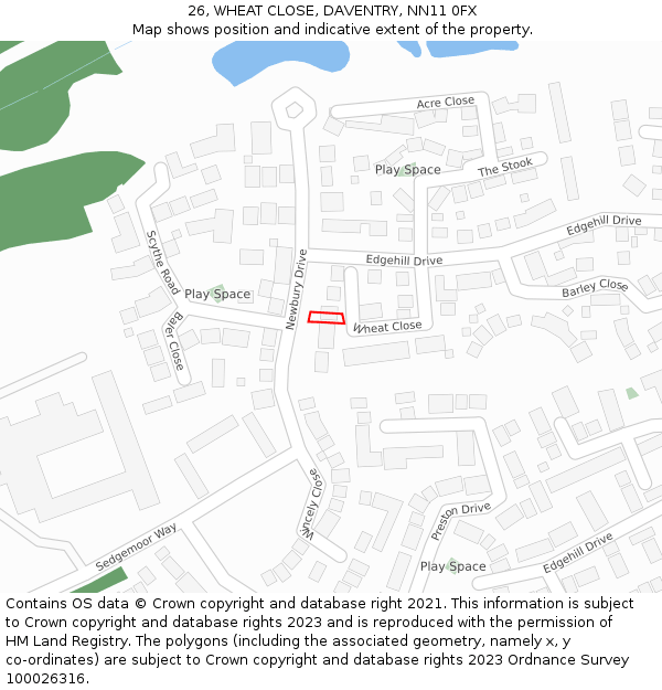 26, WHEAT CLOSE, DAVENTRY, NN11 0FX: Location map and indicative extent of plot