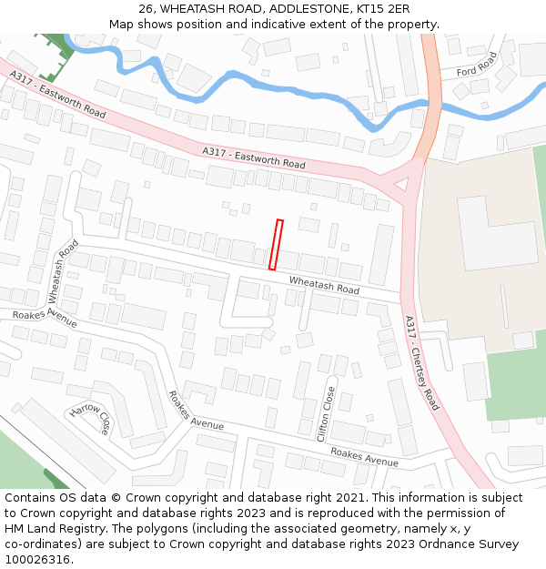 26, WHEATASH ROAD, ADDLESTONE, KT15 2ER: Location map and indicative extent of plot