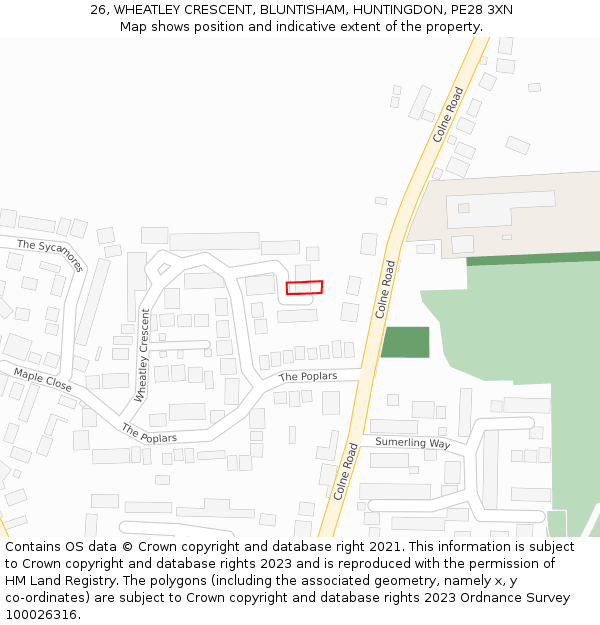 26, WHEATLEY CRESCENT, BLUNTISHAM, HUNTINGDON, PE28 3XN: Location map and indicative extent of plot