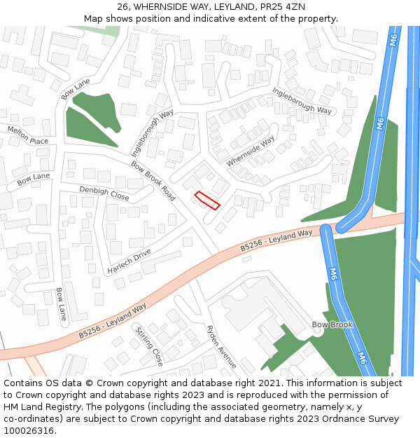 26, WHERNSIDE WAY, LEYLAND, PR25 4ZN: Location map and indicative extent of plot