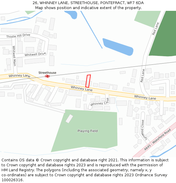 26, WHINNEY LANE, STREETHOUSE, PONTEFRACT, WF7 6DA: Location map and indicative extent of plot