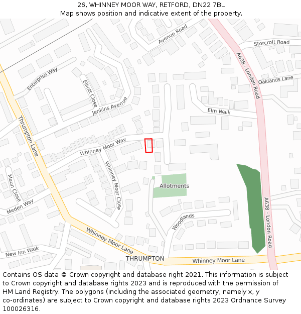 26, WHINNEY MOOR WAY, RETFORD, DN22 7BL: Location map and indicative extent of plot