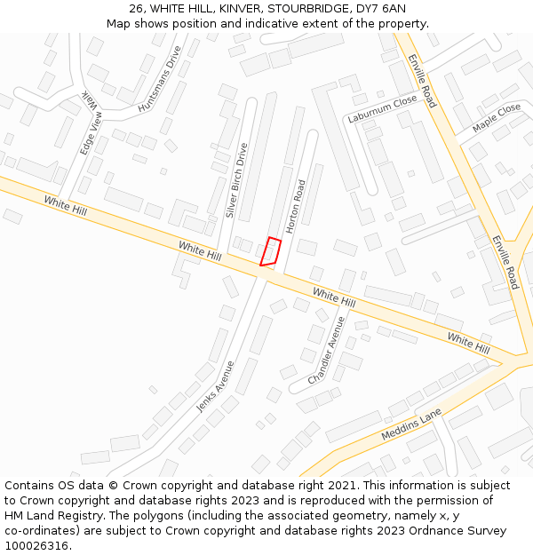 26, WHITE HILL, KINVER, STOURBRIDGE, DY7 6AN: Location map and indicative extent of plot