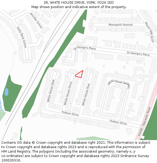 26, WHITE HOUSE DRIVE, YORK, YO24 1ED: Location map and indicative extent of plot