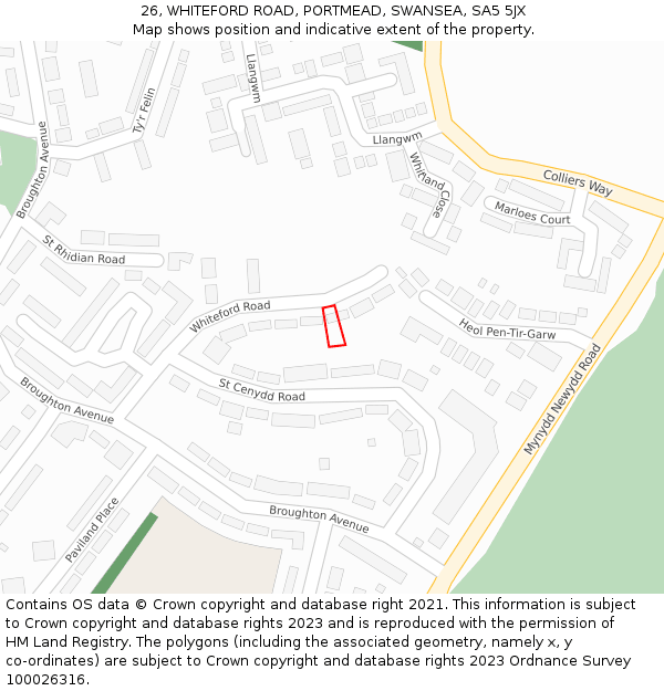 26, WHITEFORD ROAD, PORTMEAD, SWANSEA, SA5 5JX: Location map and indicative extent of plot