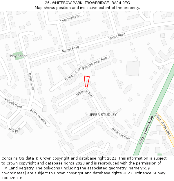26, WHITEROW PARK, TROWBRIDGE, BA14 0EG: Location map and indicative extent of plot