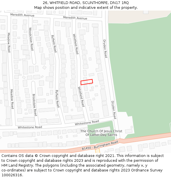 26, WHITFIELD ROAD, SCUNTHORPE, DN17 1RQ: Location map and indicative extent of plot