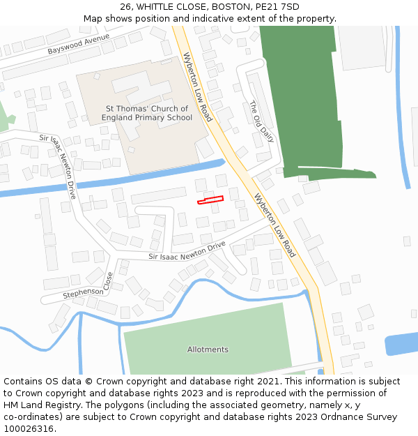 26, WHITTLE CLOSE, BOSTON, PE21 7SD: Location map and indicative extent of plot