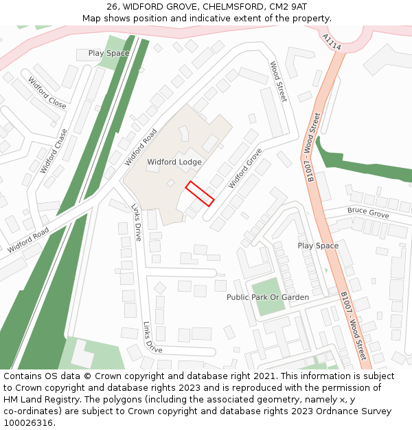 26, WIDFORD GROVE, CHELMSFORD, CM2 9AT: Location map and indicative extent of plot