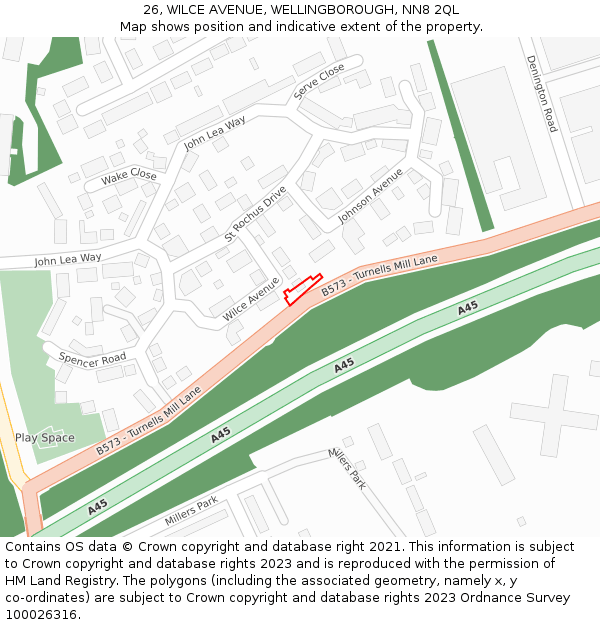 26, WILCE AVENUE, WELLINGBOROUGH, NN8 2QL: Location map and indicative extent of plot