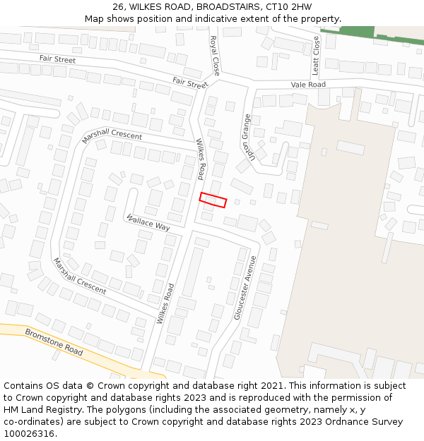 26, WILKES ROAD, BROADSTAIRS, CT10 2HW: Location map and indicative extent of plot