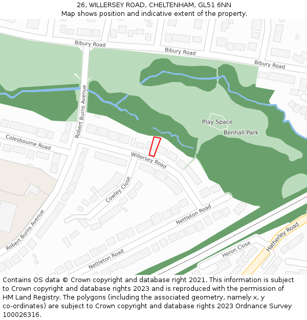 26, WILLERSEY ROAD, CHELTENHAM, GL51 6NN: Location map and indicative extent of plot