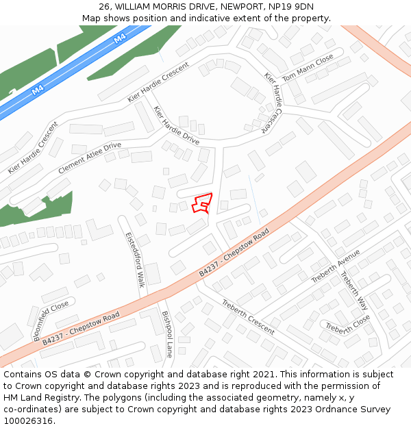 26, WILLIAM MORRIS DRIVE, NEWPORT, NP19 9DN: Location map and indicative extent of plot