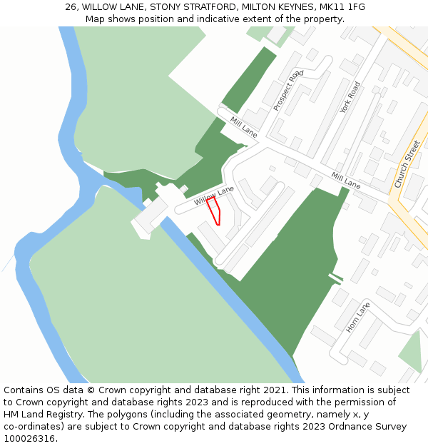 26, WILLOW LANE, STONY STRATFORD, MILTON KEYNES, MK11 1FG: Location map and indicative extent of plot