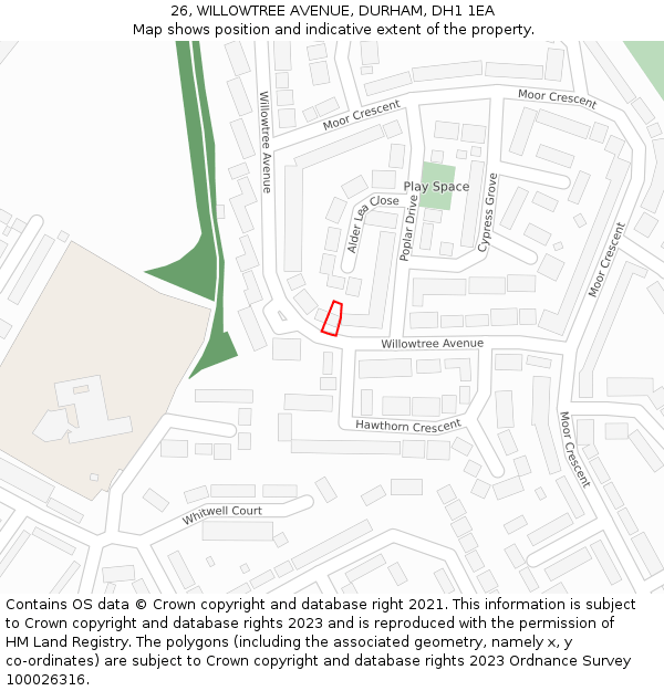 26, WILLOWTREE AVENUE, DURHAM, DH1 1EA: Location map and indicative extent of plot