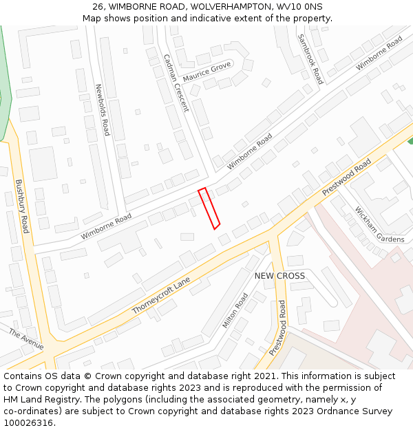 26, WIMBORNE ROAD, WOLVERHAMPTON, WV10 0NS: Location map and indicative extent of plot